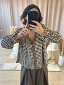 BLOUSE A CARREAUX BRODÉE AU COL "LEANDRA"