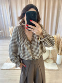 BLOUSE A CARREAUX BRODÉE AU COL "LEANDRA"